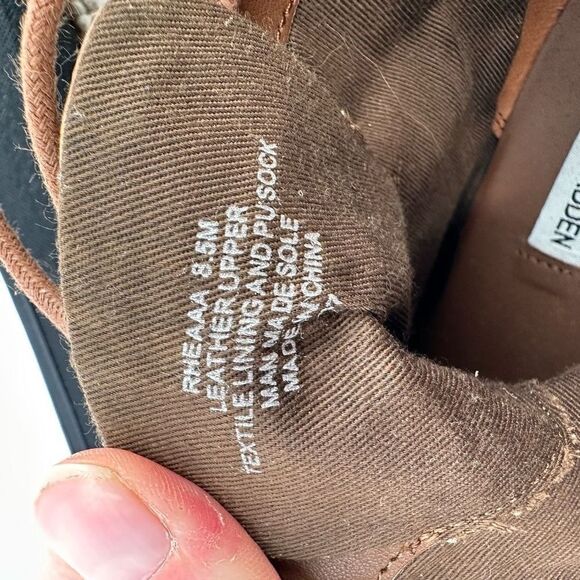 Steve Madden Rheaaa Cognac Leather Ankle lace up Bootie‎ Size 8.5 Stacked heel - Picture 7 of 10